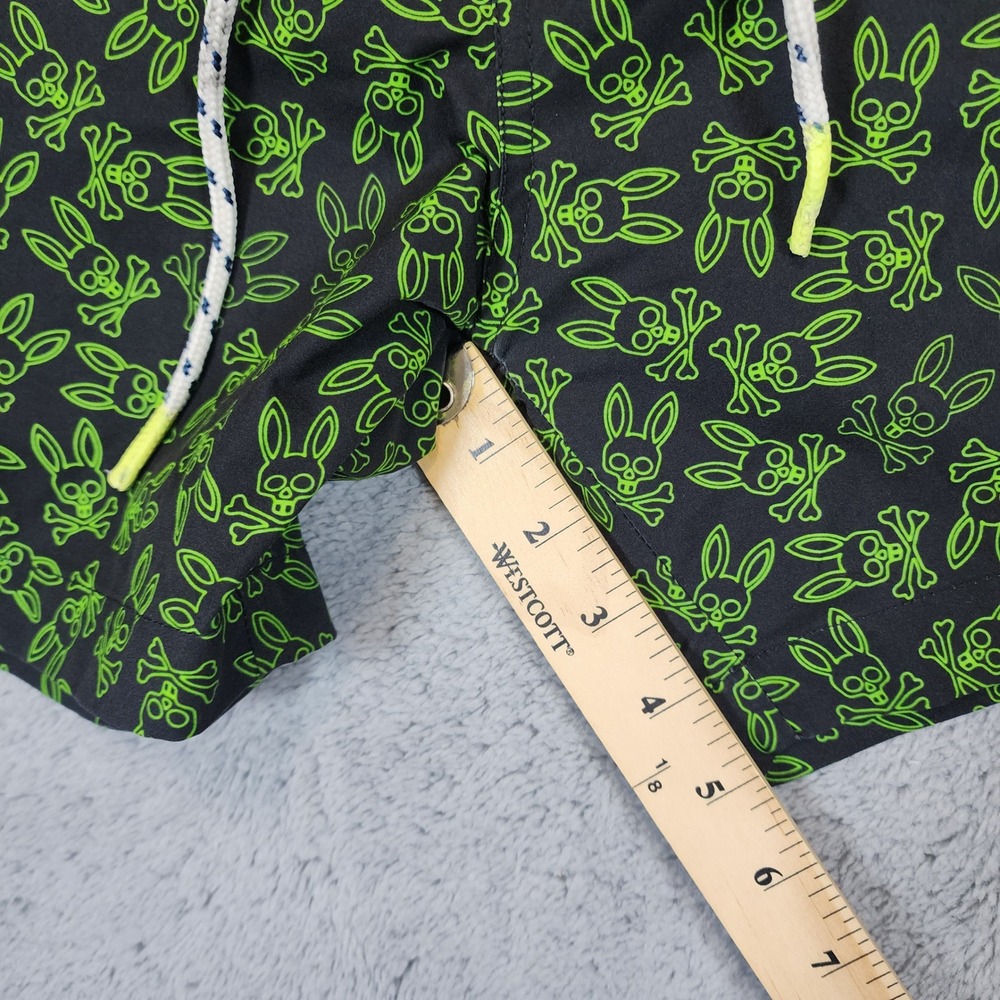 Psycho Bunny Swim Trunks Mens S Shorts Black Green Skull Bunny Logo 5" Inseam - Picture 8 of 10